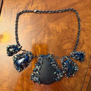 Alexis Bittar Black Statement Necklace – Lucite & Crystal Bib, Gunmetal Chain
